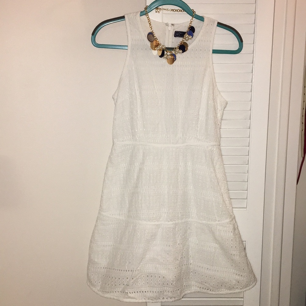 White eyelet fit and flare dress